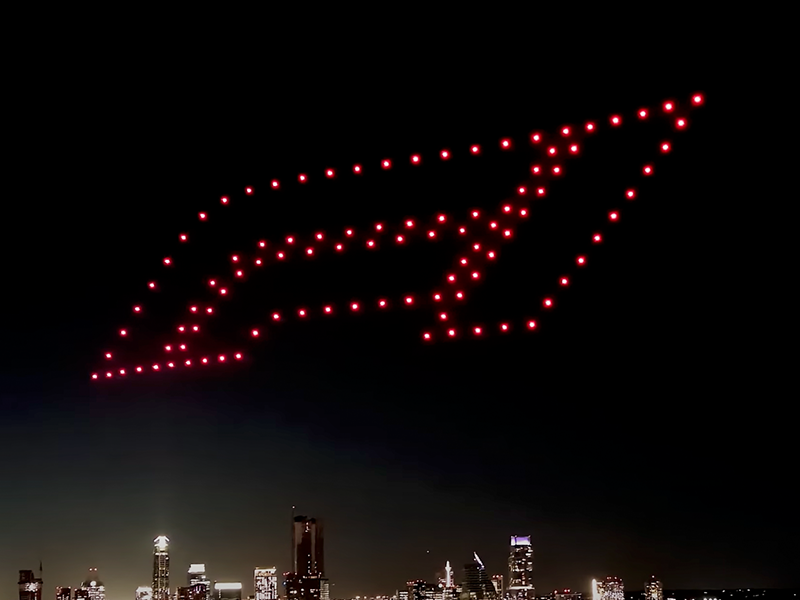 F1 logo in sky at COTA drone light show