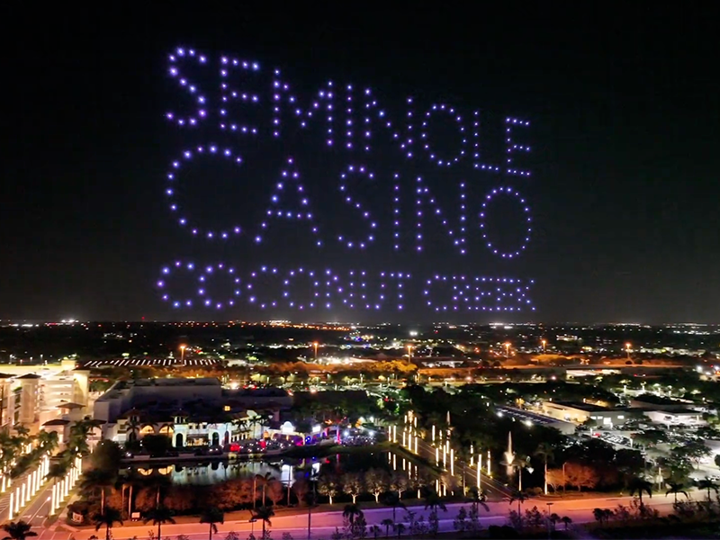 Picture of a drone light show at Seminole Coconut Creek Casino