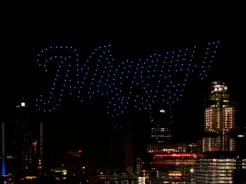 Miggy name in sky during Detroit Tigers drone light show