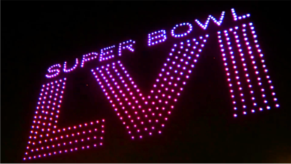 Super Bowl LVI in the sky during NFL drone light show
