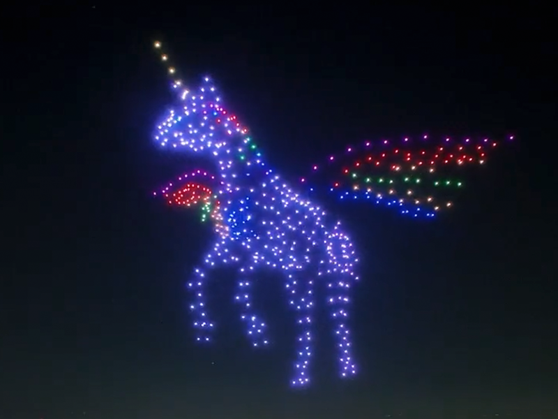 Unicorn in sky at  Paris Hilton11:11 Media drone light show