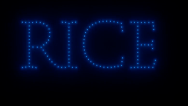 Rice spelled out in drone light show for university
