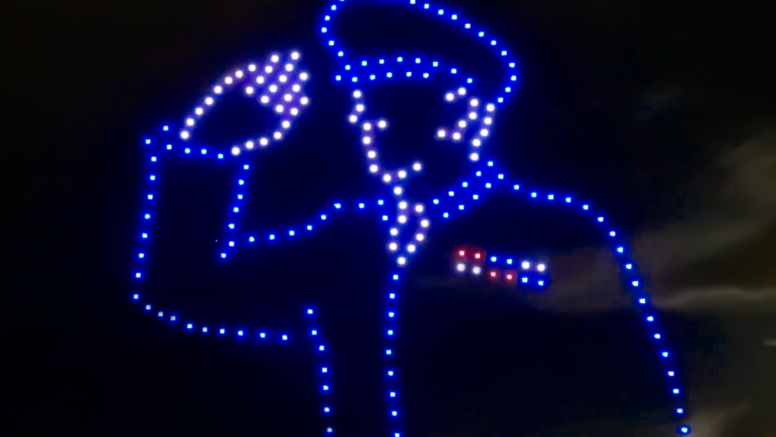 Saluting soldier in drone light show at Seminole casino