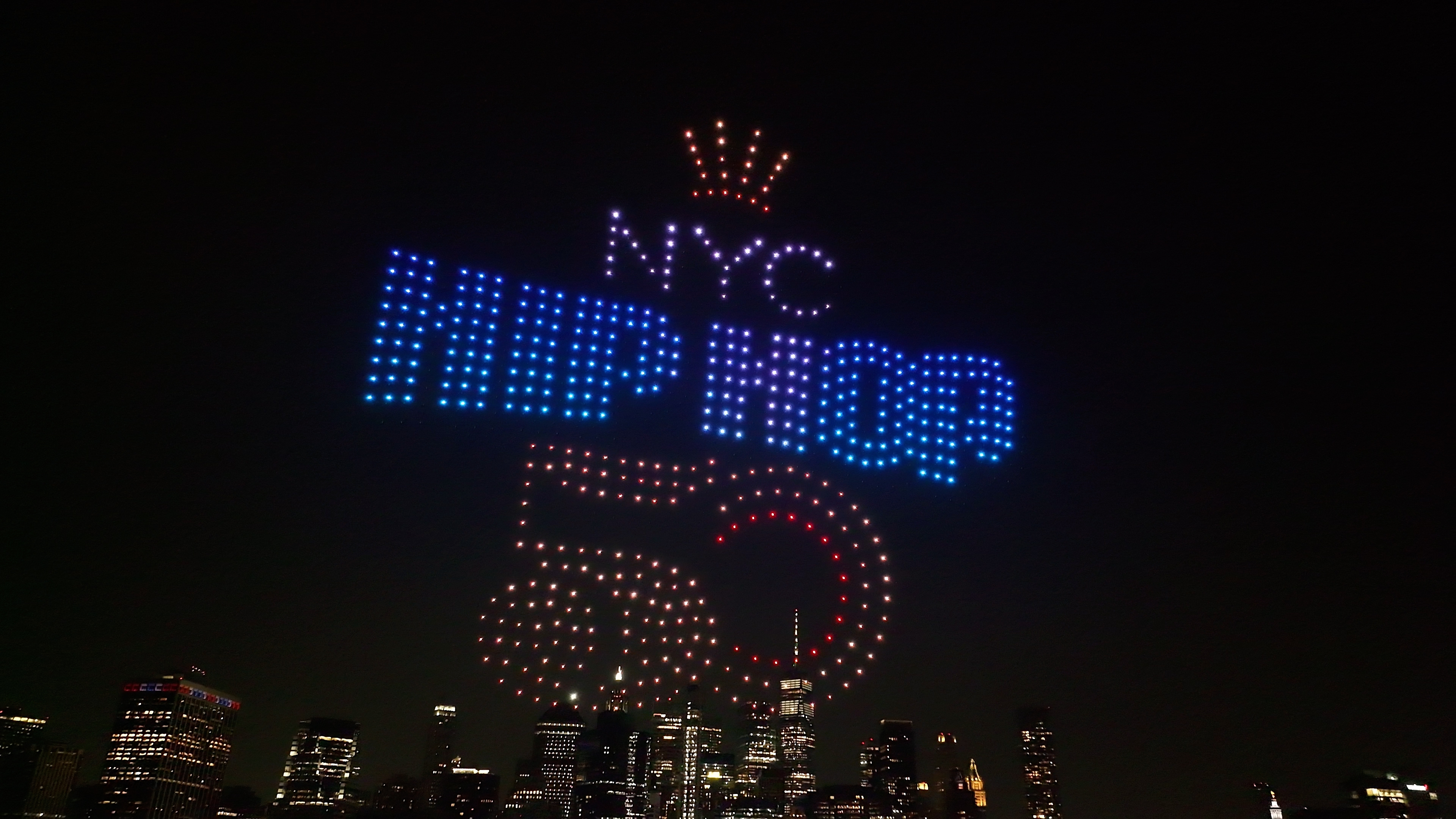 HH50 logo in sky overNYC in drone light show