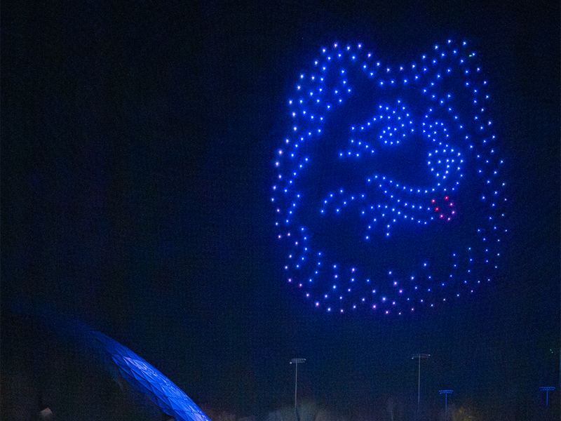 UConn Husky in Sky Over Pavillion in Drone Light Show