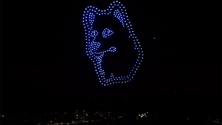 UConn Husky in Sky Over Pavillion in Drone Light Show