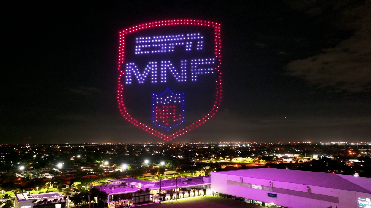 Picture of Monday Night Football logo in Miami Dolphins drone light show 